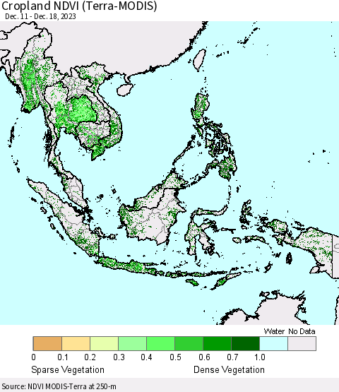 South East Asia Cropland NDVI (Terra-MODIS) Thematic Map For 12/11/2023 - 12/18/2023