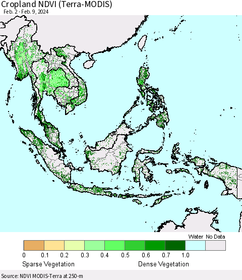 South East Asia Cropland NDVI (Terra-MODIS) Thematic Map For 2/2/2024 - 2/9/2024