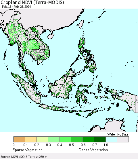South East Asia Cropland NDVI (Terra-MODIS) Thematic Map For 2/18/2024 - 2/25/2024