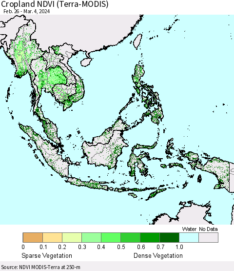 South East Asia Cropland NDVI (Terra-MODIS) Thematic Map For 2/26/2024 - 3/4/2024