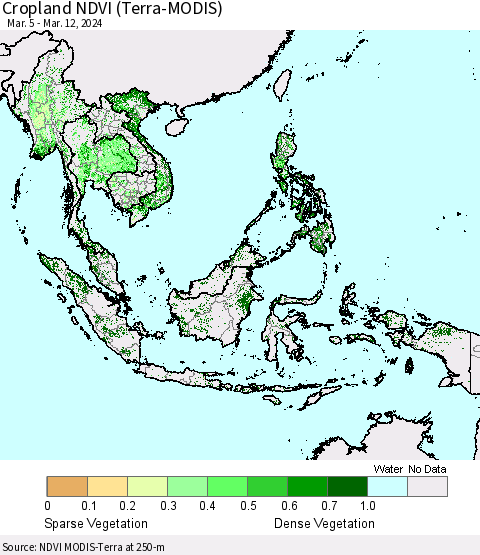 South East Asia Cropland NDVI (Terra-MODIS) Thematic Map For 3/5/2024 - 3/12/2024