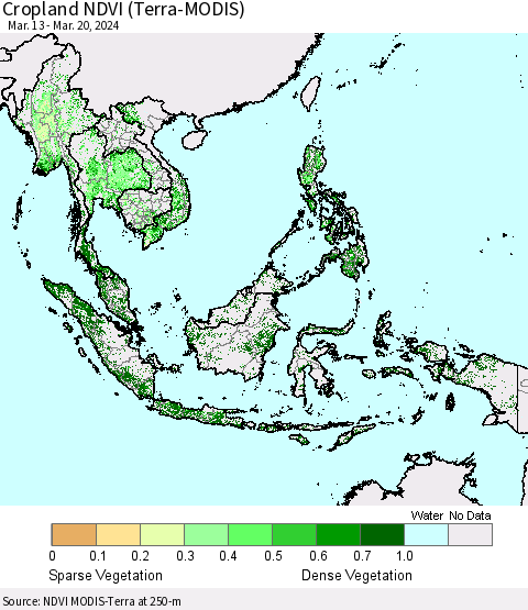 South East Asia Cropland NDVI (Terra-MODIS) Thematic Map For 3/13/2024 - 3/20/2024