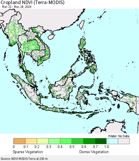 South East Asia Cropland NDVI (Terra-MODIS) Thematic Map For 3/21/2024 - 3/28/2024
