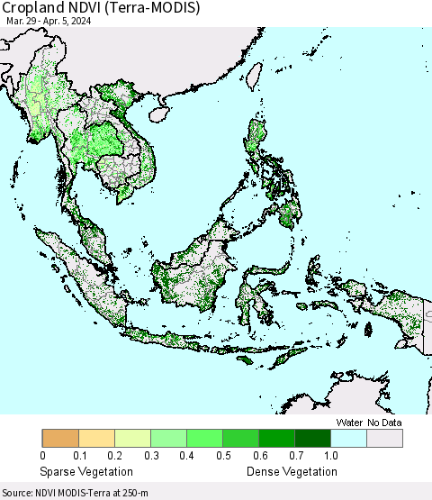 South East Asia Cropland NDVI (Terra-MODIS) Thematic Map For 3/29/2024 - 4/5/2024