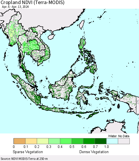 South East Asia Cropland NDVI (Terra-MODIS) Thematic Map For 4/6/2024 - 4/13/2024
