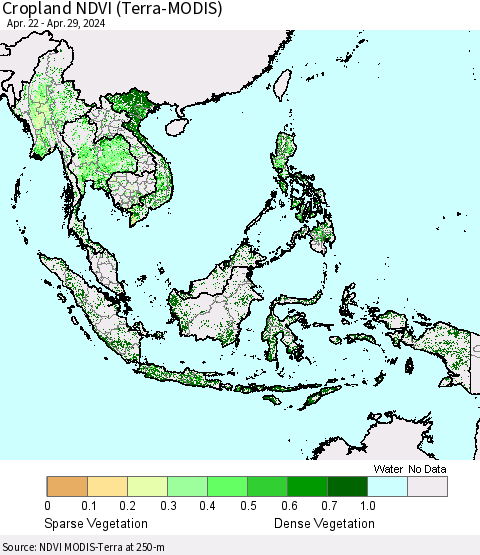 South East Asia Cropland NDVI (Terra-MODIS) Thematic Map For 4/22/2024 - 4/29/2024