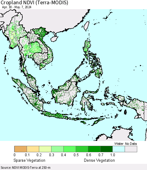 South East Asia Cropland NDVI (Terra-MODIS) Thematic Map For 4/30/2024 - 5/7/2024