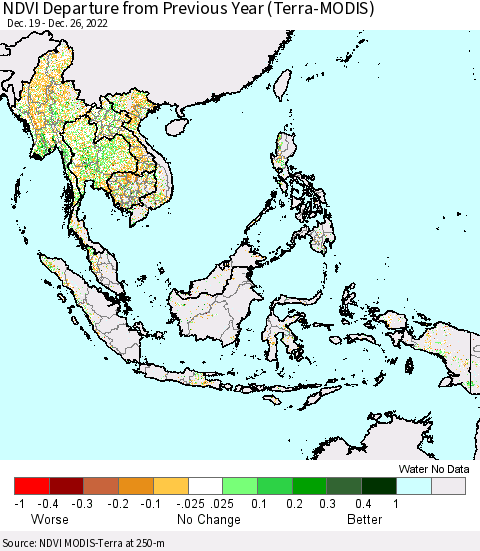 South East Asia NDVI Departure from Previous Year (Terra-MODIS) Thematic Map For 12/19/2022 - 12/26/2022