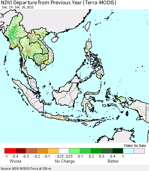 South East Asia NDVI Departure from Previous Year (Terra-MODIS) Thematic Map For 12/19/2023 - 12/26/2023