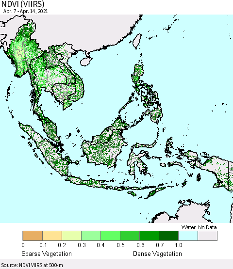 South East Asia NDVI (VIIRS) Thematic Map For 4/7/2021 - 4/14/2021