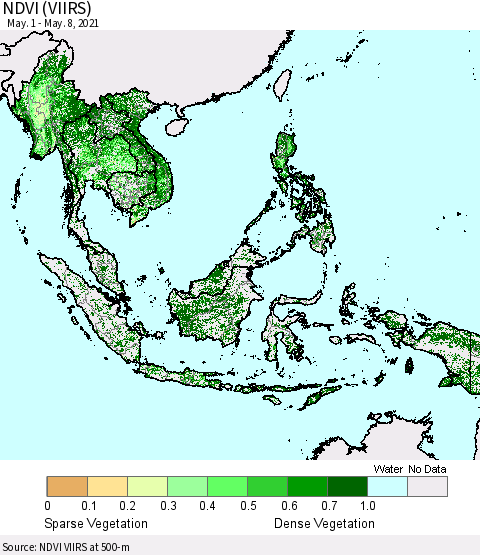 South East Asia NDVI (VIIRS) Thematic Map For 5/1/2021 - 5/8/2021