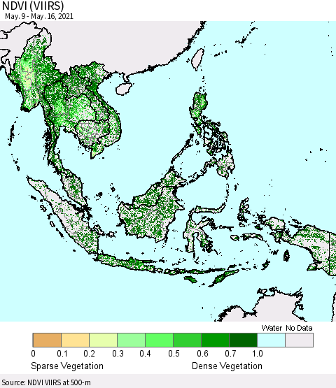 South East Asia NDVI (VIIRS) Thematic Map For 5/9/2021 - 5/16/2021