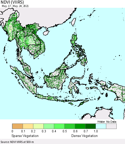 South East Asia NDVI (VIIRS) Thematic Map For 5/17/2021 - 5/24/2021