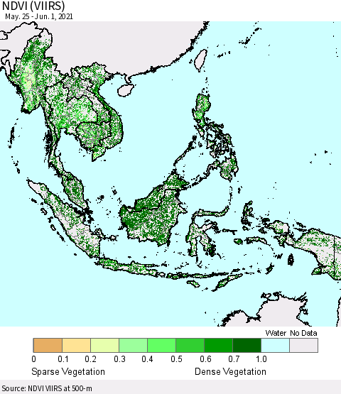 South East Asia NDVI (VIIRS) Thematic Map For 5/25/2021 - 6/1/2021