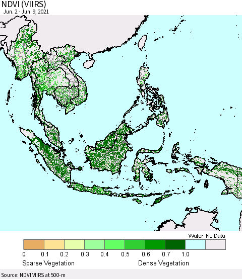 South East Asia NDVI (VIIRS) Thematic Map For 6/2/2021 - 6/9/2021