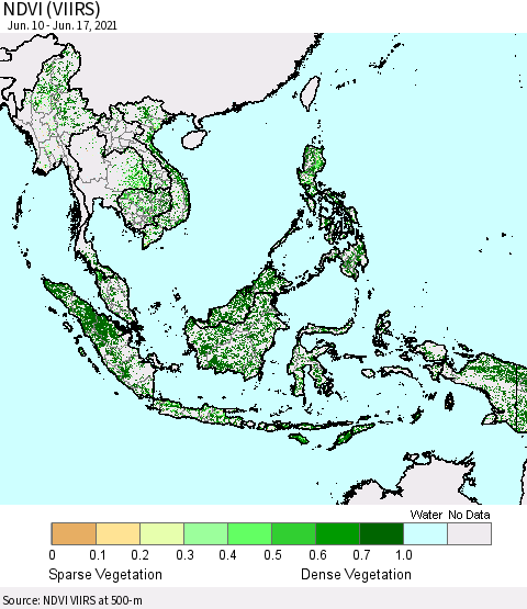 South East Asia NDVI (VIIRS) Thematic Map For 6/10/2021 - 6/17/2021