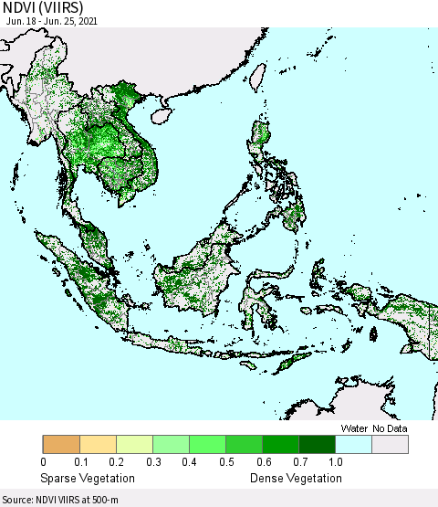 South East Asia NDVI (VIIRS) Thematic Map For 6/18/2021 - 6/25/2021