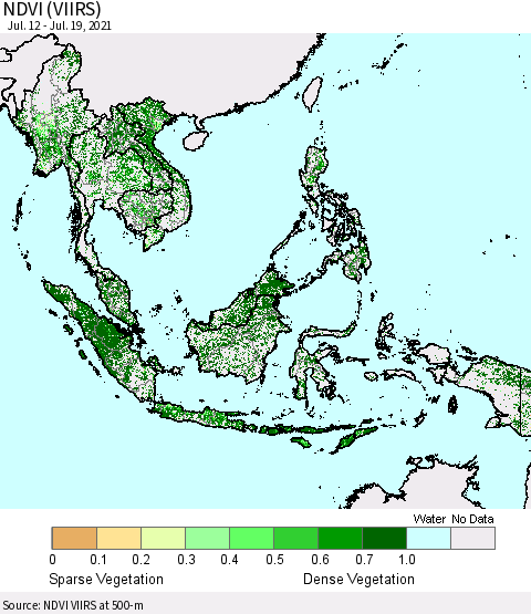 South East Asia NDVI (VIIRS) Thematic Map For 7/12/2021 - 7/19/2021