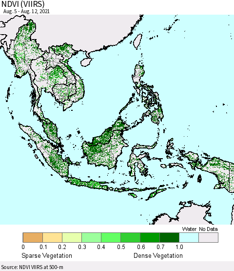South East Asia NDVI (VIIRS) Thematic Map For 8/5/2021 - 8/12/2021