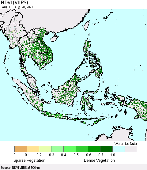 South East Asia NDVI (VIIRS) Thematic Map For 8/13/2021 - 8/20/2021