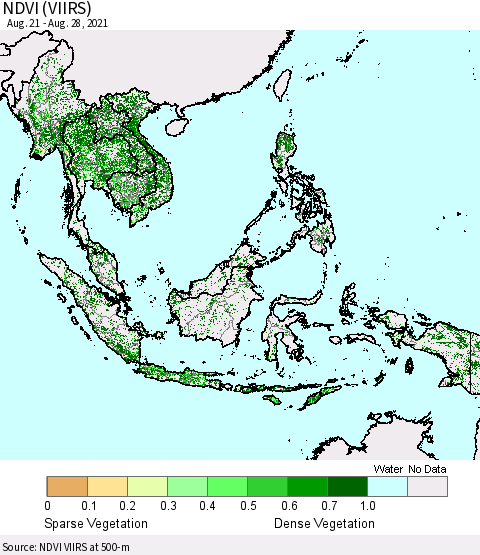 South East Asia NDVI (VIIRS) Thematic Map For 8/21/2021 - 8/28/2021