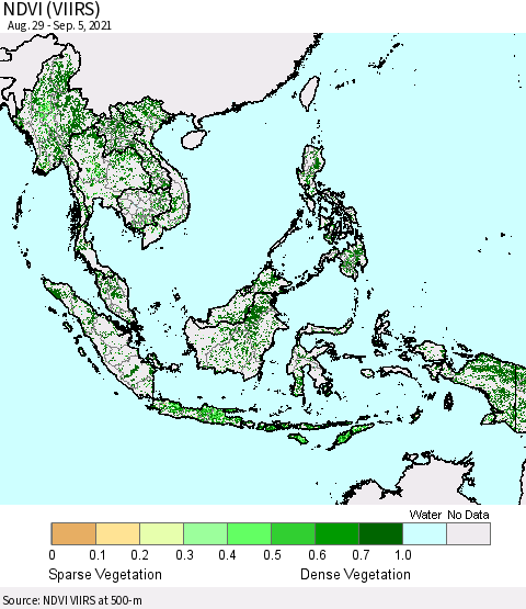 South East Asia NDVI (VIIRS) Thematic Map For 8/29/2021 - 9/5/2021