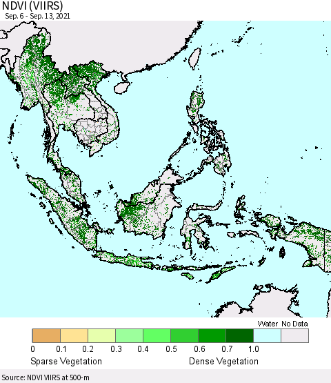 South East Asia NDVI (VIIRS) Thematic Map For 9/6/2021 - 9/13/2021