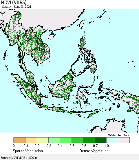 South East Asia NDVI (VIIRS) Thematic Map For 9/14/2021 - 9/21/2021