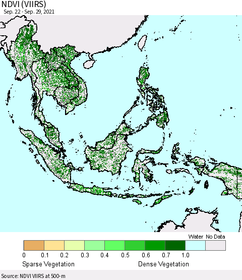 South East Asia NDVI (VIIRS) Thematic Map For 9/22/2021 - 9/29/2021