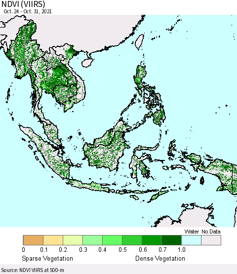 South East Asia NDVI (VIIRS) Thematic Map For 10/24/2021 - 10/31/2021