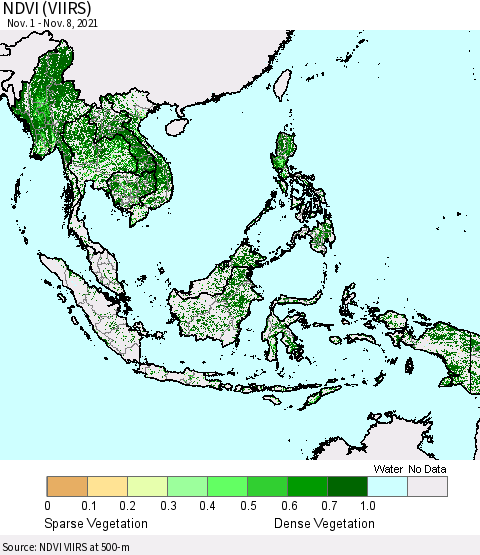 South East Asia NDVI (VIIRS) Thematic Map For 11/1/2021 - 11/8/2021