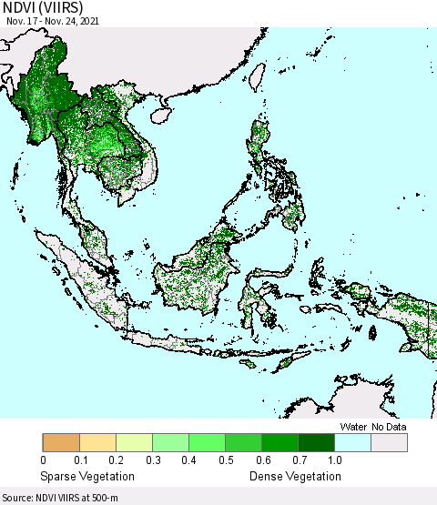South East Asia NDVI (VIIRS) Thematic Map For 11/17/2021 - 11/24/2021