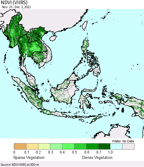 South East Asia NDVI (VIIRS) Thematic Map For 11/25/2021 - 12/2/2021