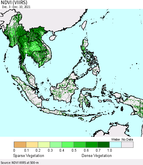 South East Asia NDVI (VIIRS) Thematic Map For 12/3/2021 - 12/10/2021