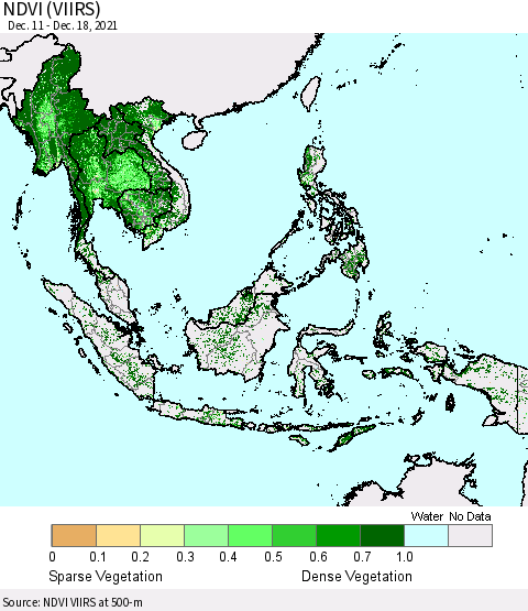 South East Asia NDVI (VIIRS) Thematic Map For 12/11/2021 - 12/18/2021