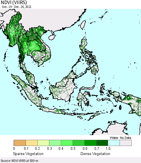 South East Asia NDVI (VIIRS) Thematic Map For 12/19/2021 - 12/26/2021