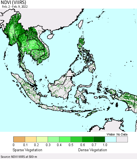 South East Asia NDVI (VIIRS) Thematic Map For 2/2/2022 - 2/9/2022