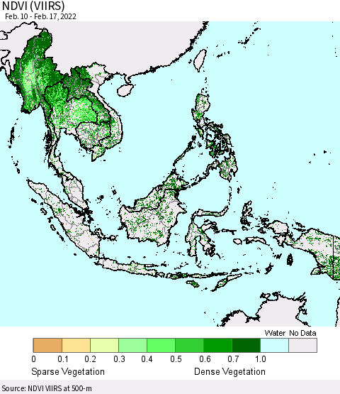 South East Asia NDVI (VIIRS) Thematic Map For 2/10/2022 - 2/17/2022