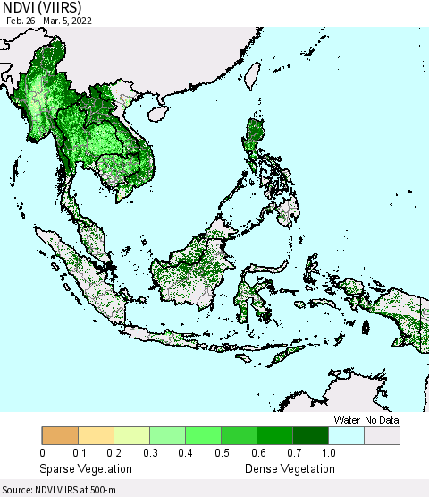 South East Asia NDVI (VIIRS) Thematic Map For 2/26/2022 - 3/5/2022