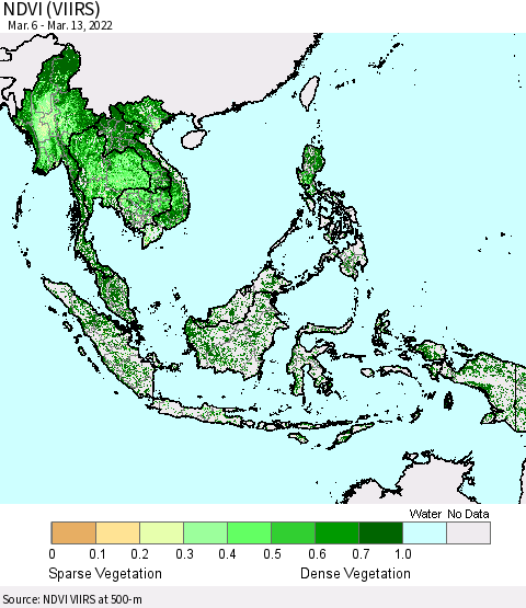 South East Asia NDVI (VIIRS) Thematic Map For 3/6/2022 - 3/13/2022