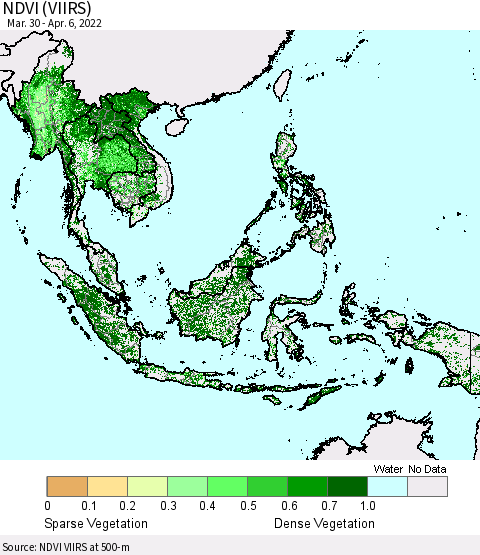 South East Asia NDVI (VIIRS) Thematic Map For 3/30/2022 - 4/6/2022