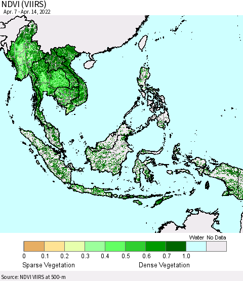 South East Asia NDVI (VIIRS) Thematic Map For 4/7/2022 - 4/14/2022
