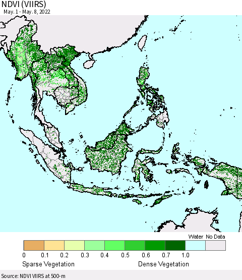 South East Asia NDVI (VIIRS) Thematic Map For 5/1/2022 - 5/8/2022