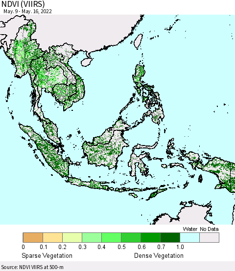 South East Asia NDVI (VIIRS) Thematic Map For 5/9/2022 - 5/16/2022