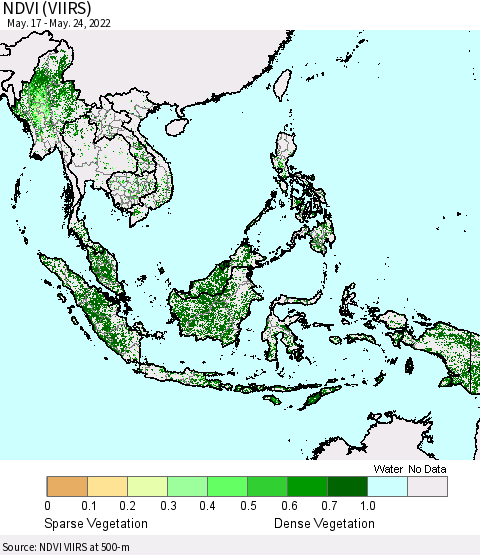 South East Asia NDVI (VIIRS) Thematic Map For 5/17/2022 - 5/24/2022
