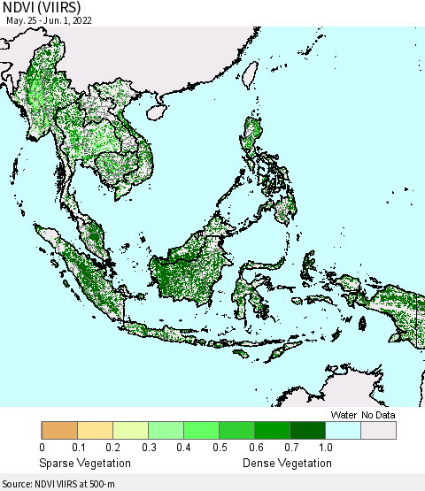 South East Asia NDVI (VIIRS) Thematic Map For 5/25/2022 - 6/1/2022