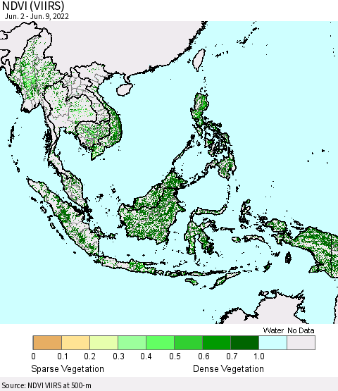 South East Asia NDVI (VIIRS) Thematic Map For 6/2/2022 - 6/9/2022