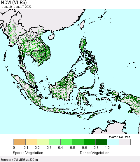 South East Asia NDVI (VIIRS) Thematic Map For 6/10/2022 - 6/17/2022