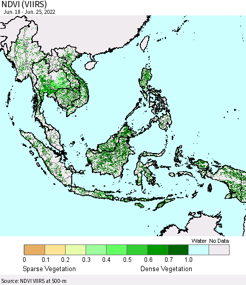 South East Asia NDVI (VIIRS) Thematic Map For 6/18/2022 - 6/25/2022