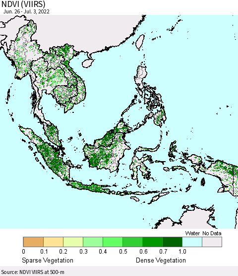 South East Asia NDVI (VIIRS) Thematic Map For 6/26/2022 - 7/3/2022